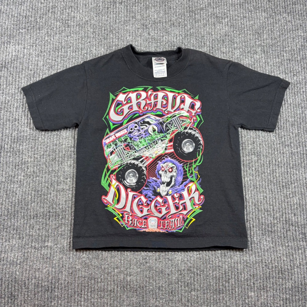 Vintage Delta Shirt Monster Jam Grave Digger Race Black Size S 6/7 Signed
